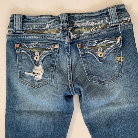 Miss Me Denim Blue Jeans Distressed Flap Pockets Camo - Picture 3 of 9